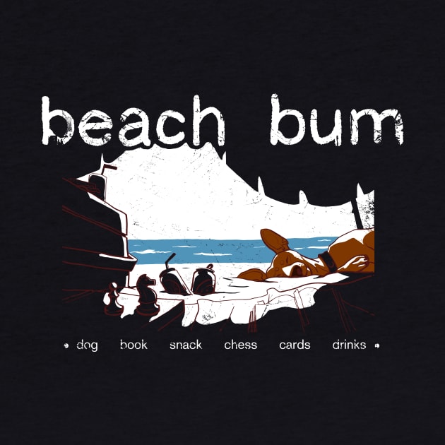 Our beach bum list: snack, drink, chess, cards, and a dog by croquis design